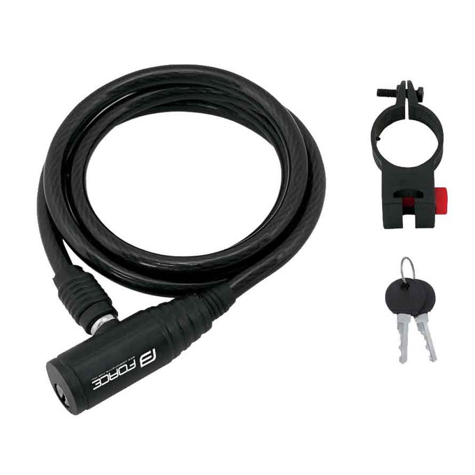 FORCE zámek ECO spirálový s držákem, 120cm/8mm, černý